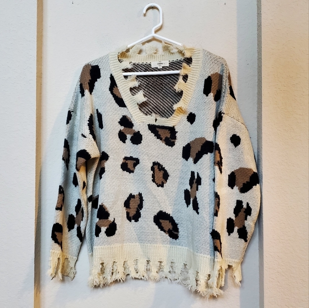 Entro Fringe Leopard Print Sweater.   Size Small